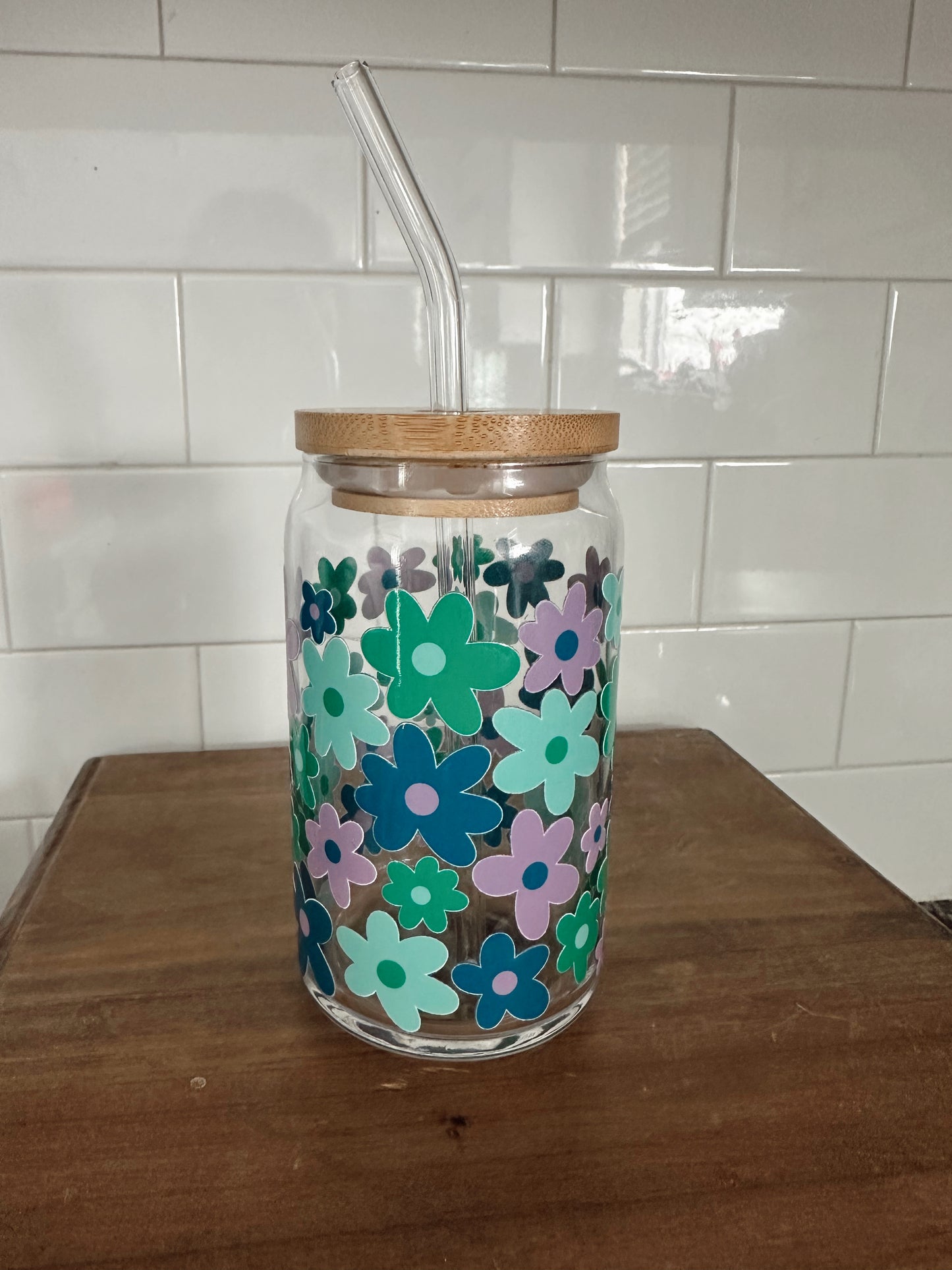 Cool Tone Florals w/ lid & straw