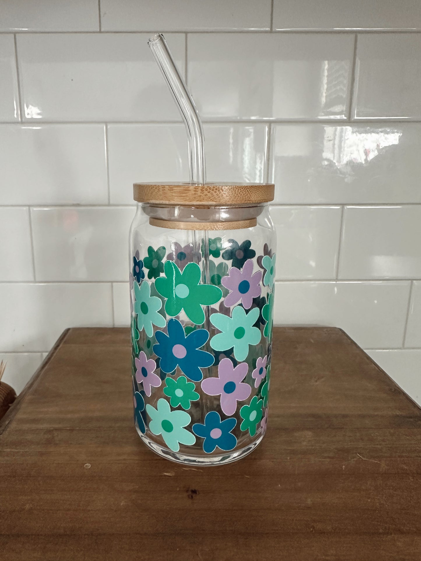 Cool Tone Florals w/ lid & straw