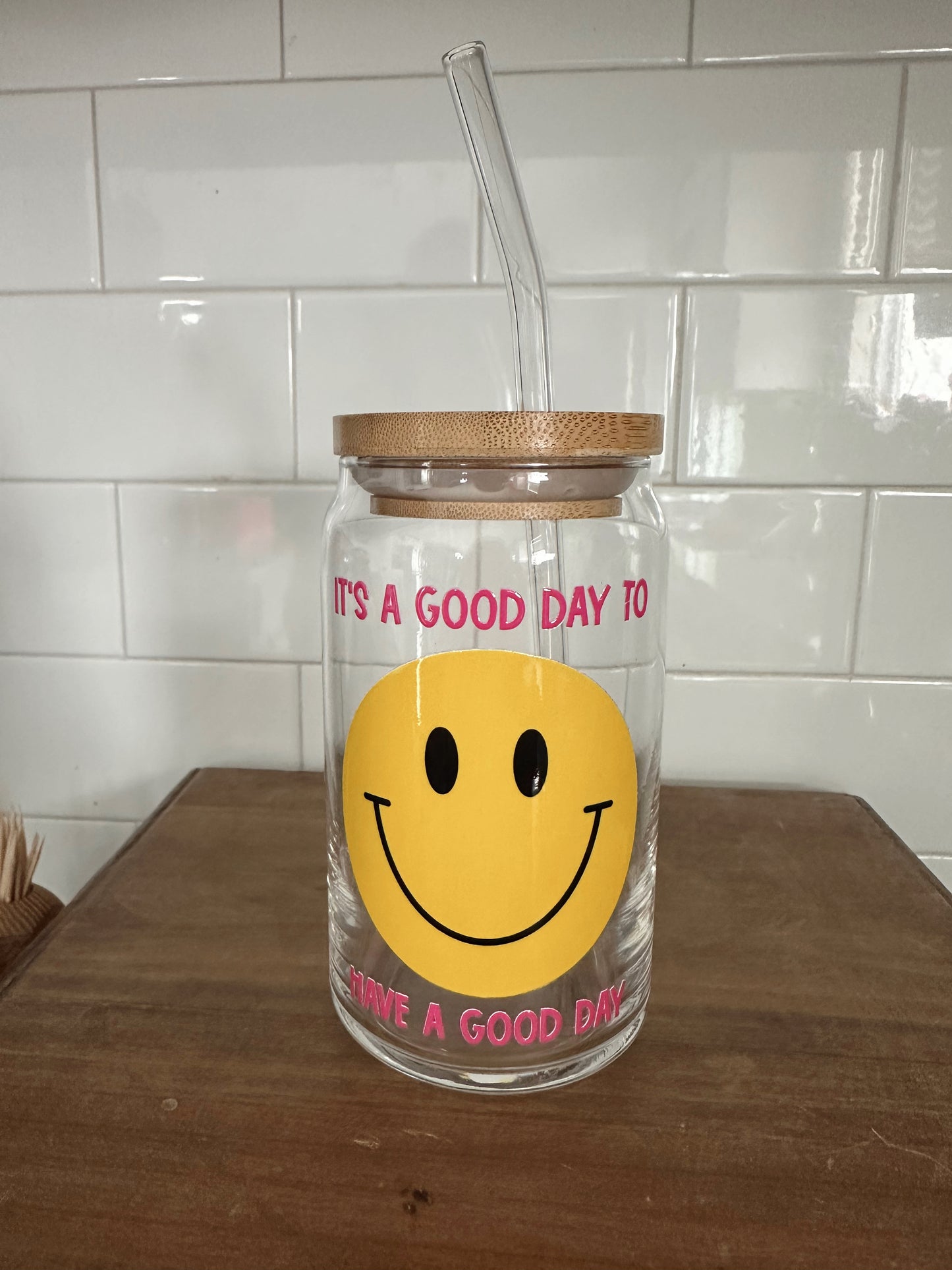 OOPSIE It’s A Good Day Glass Cup w/ lid & straw
