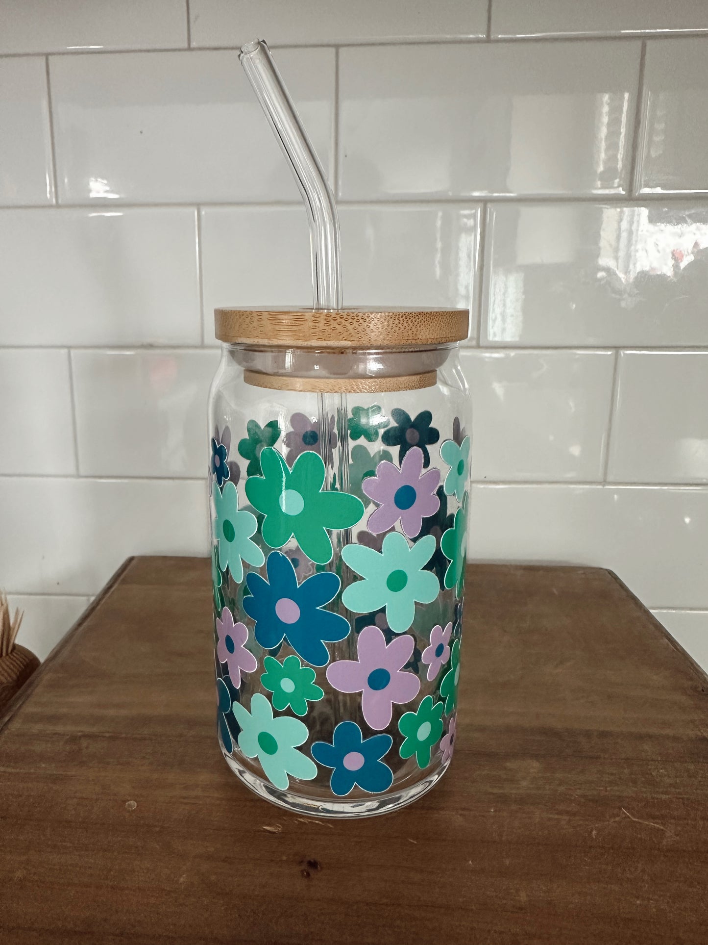 Cool Tone Florals w/ lid & straw