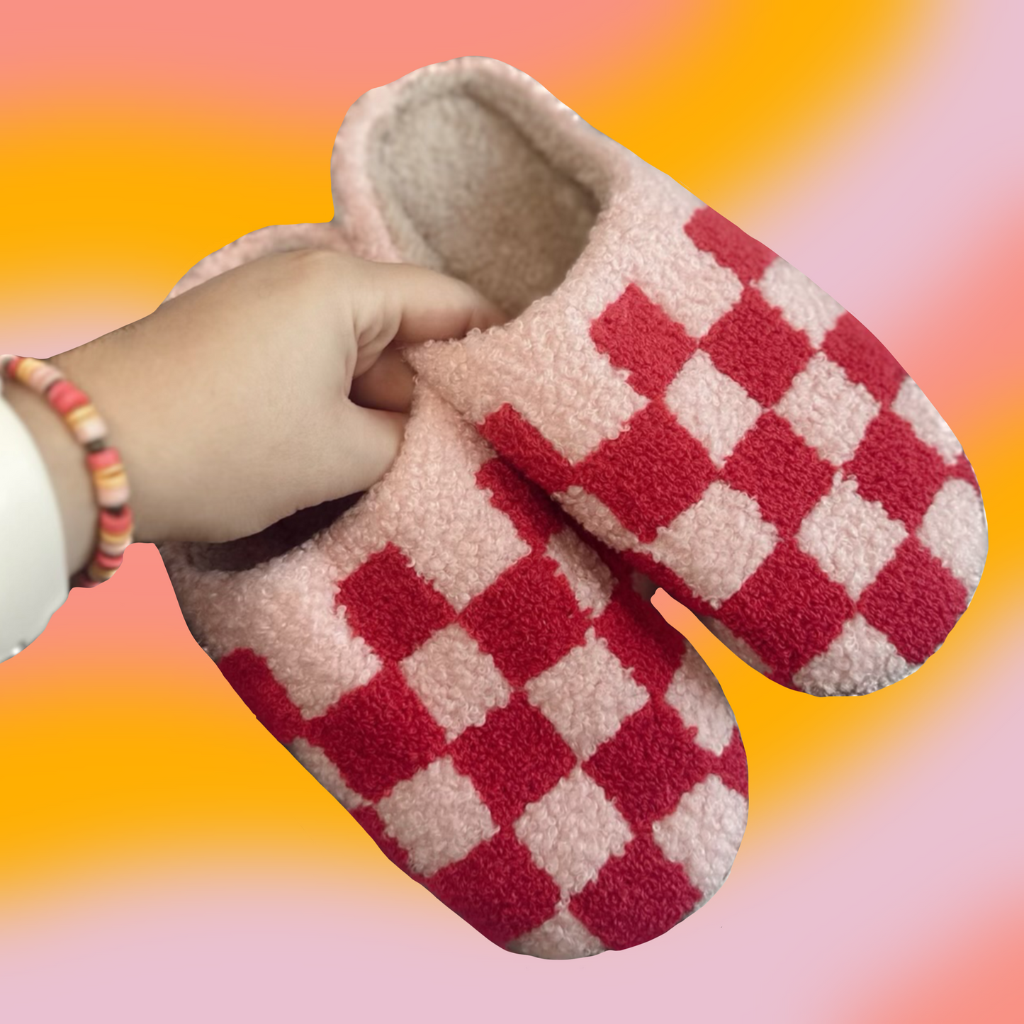 Pink Checkered Slippers