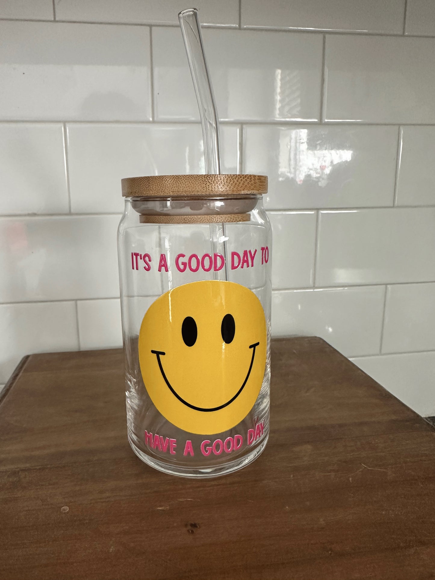 OOPSIE It’s A Good Day Glass Cup w/ lid & straw
