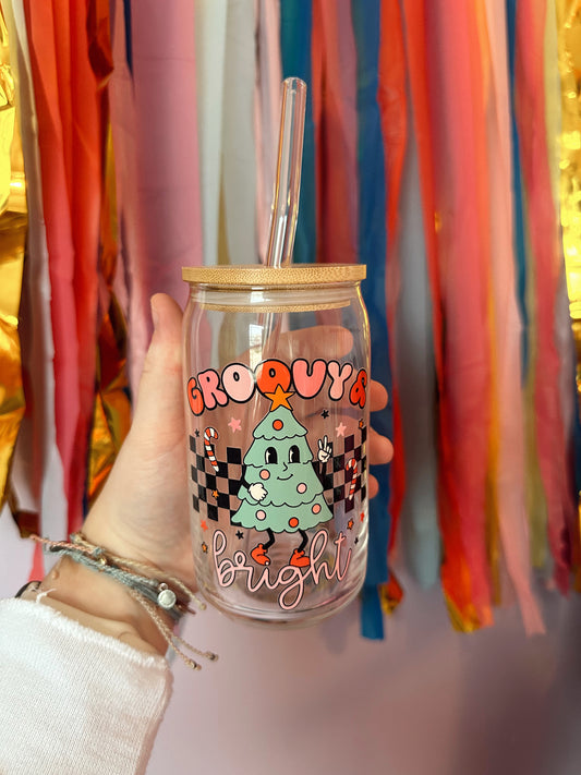 Groovy & Bright Glass Cup w/ lid & straw