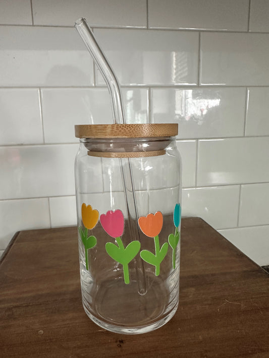 Tulip Glass Cup w/ lid & straw