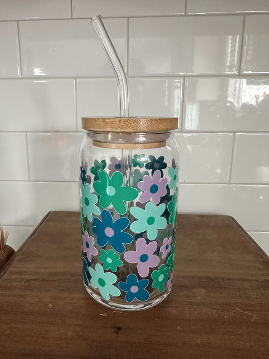 Cool Tone Florals w/ lid & straw