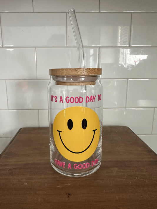 OOPSIE It’s A Good Day Glass Cup w/ lid & straw