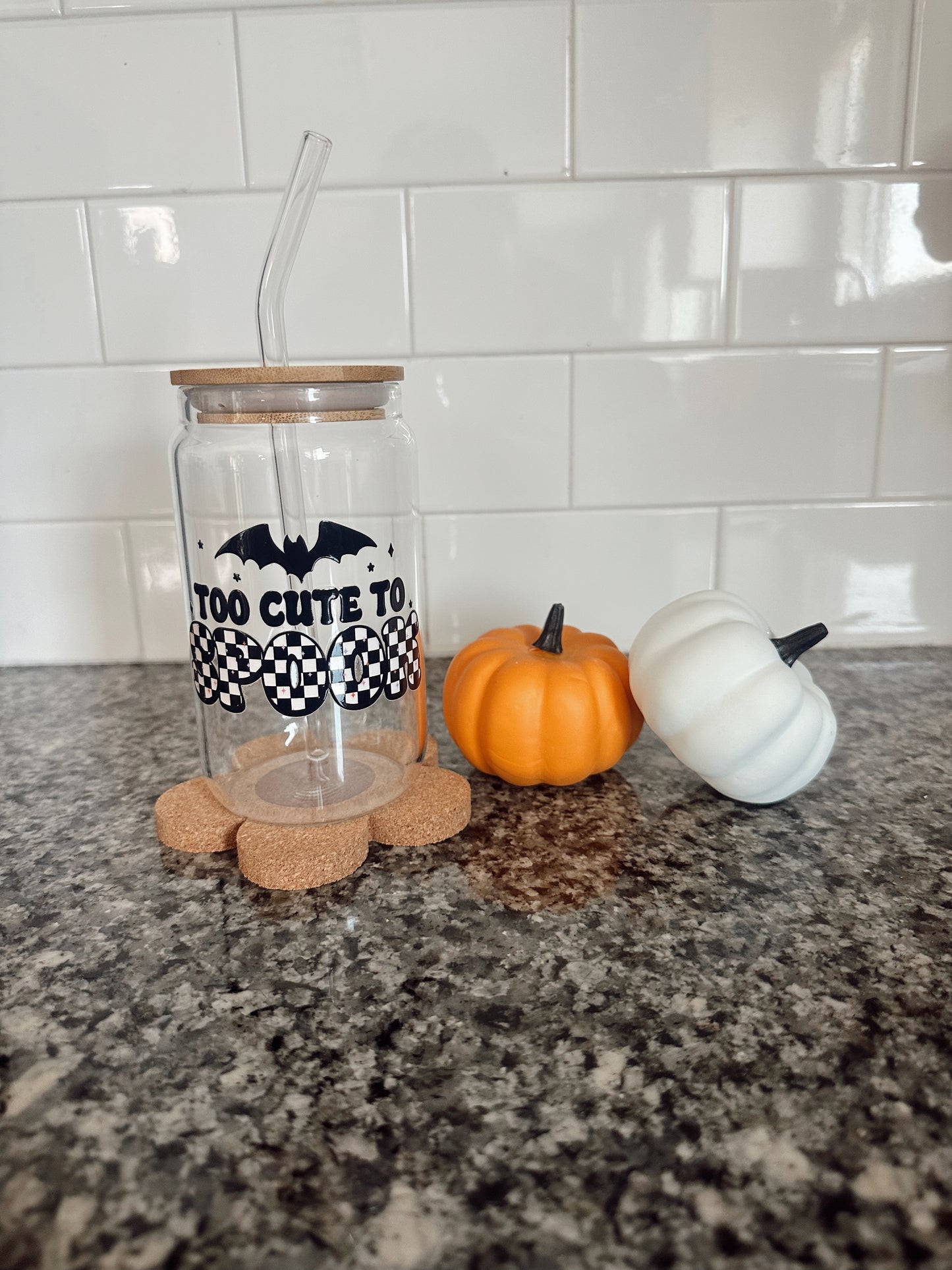 Too Cute To Spook Glass Cup w/ lid & straw