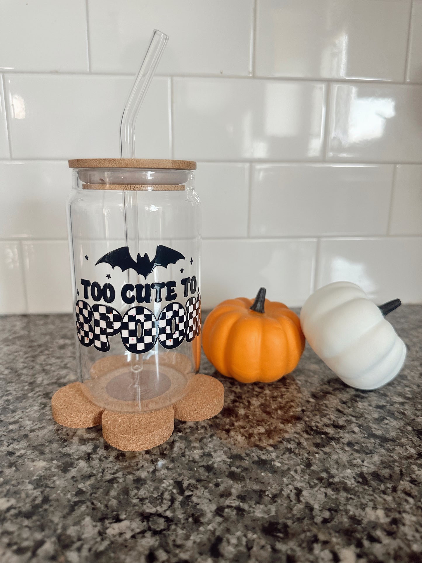 Too Cute To Spook Glass Cup w/ lid & straw